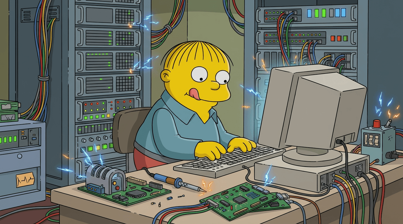 Ralph Wiggum coding in a server room - the namesake of Ralph Mode