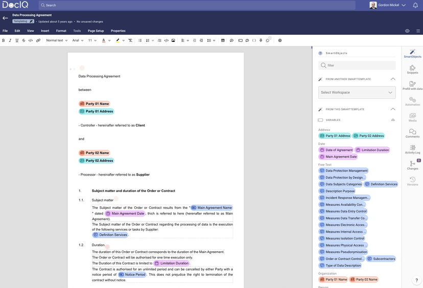 DocIQ SmartTemplate editor