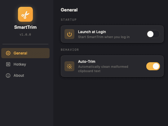 SmartTrim settings interface